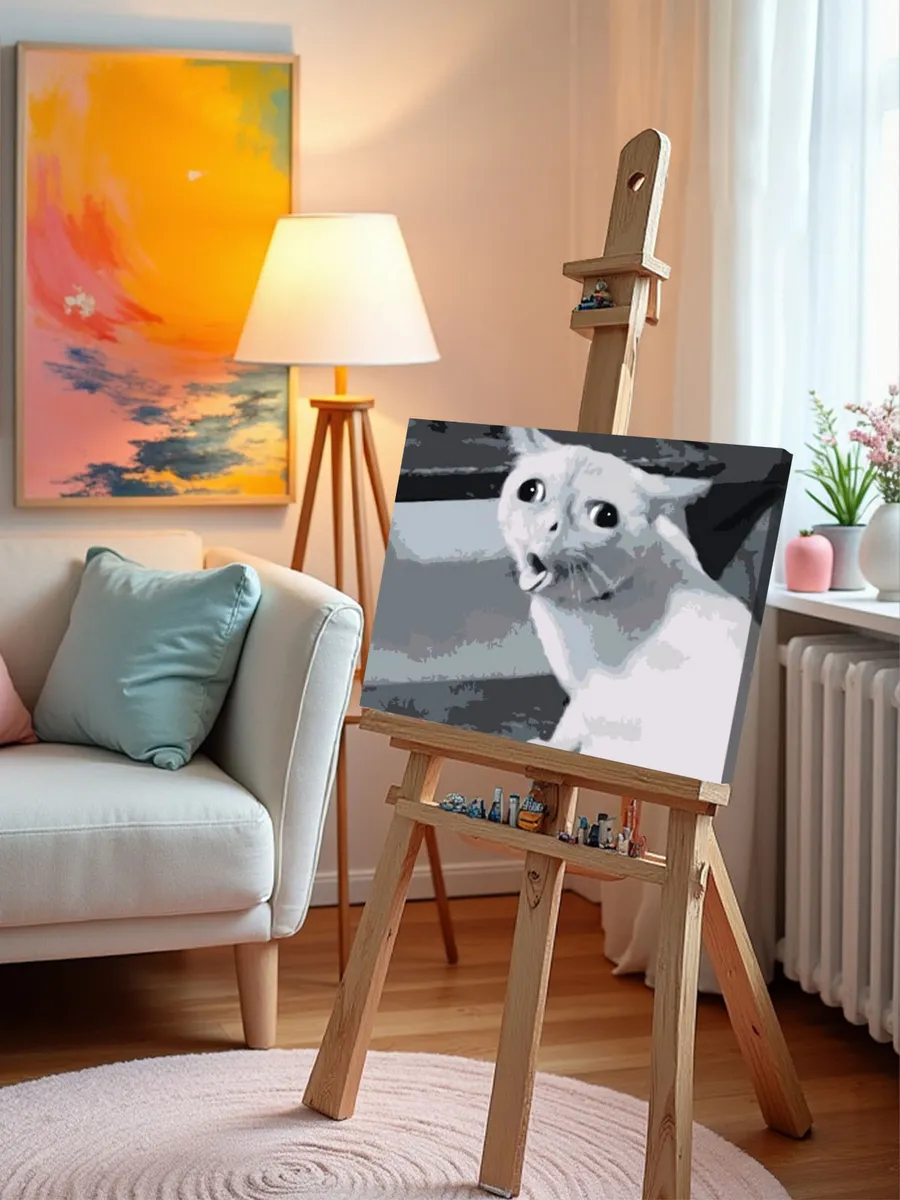 Картина по номерам «Мем, коты из мемов: Белый кот чб 40x50» — картинка 10