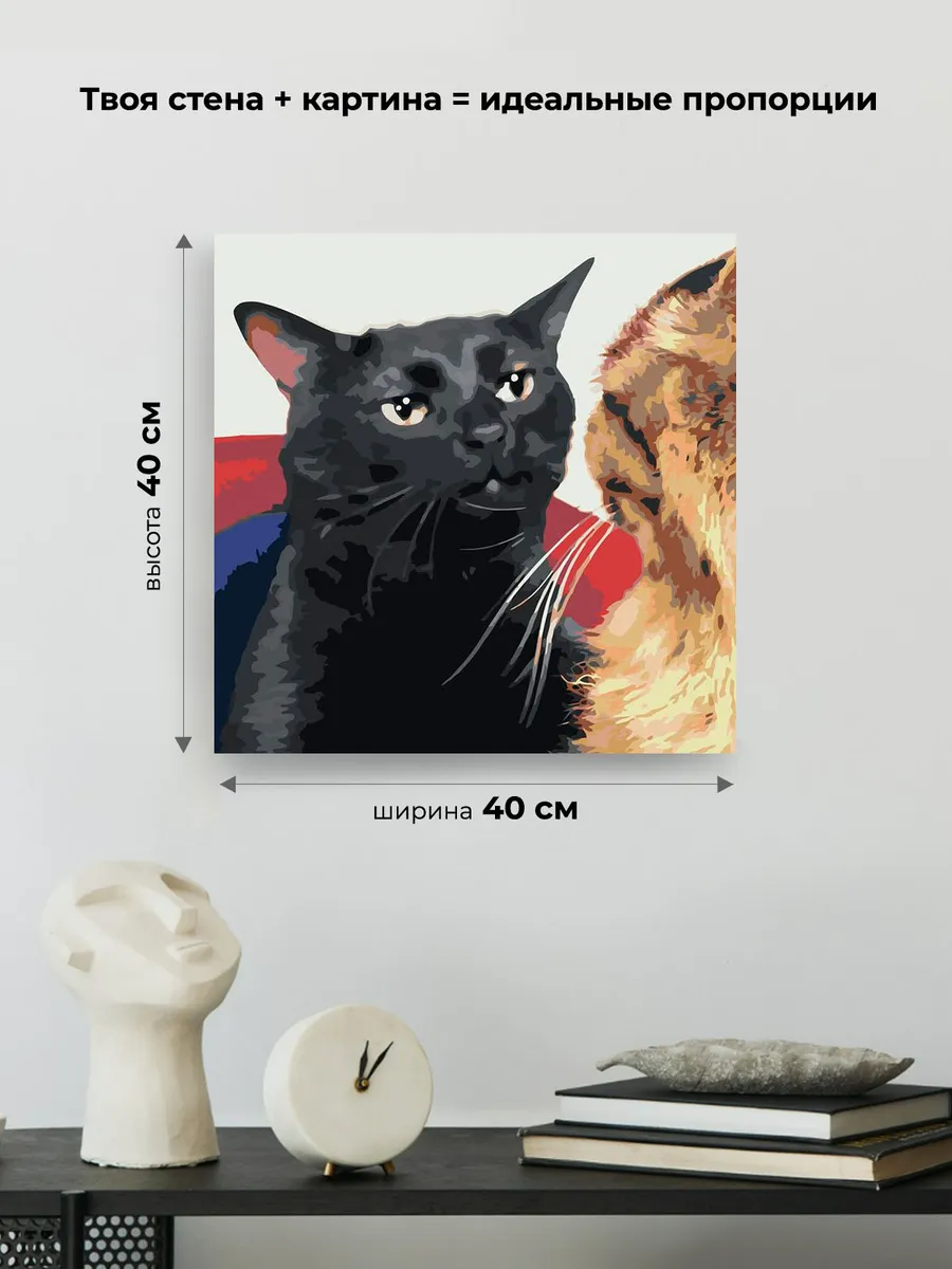 Картина по номерам «Мем, коты из мемов: Черный кот слушает» — картинка 3