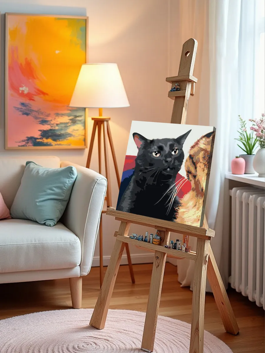 Картина по номерам «Мем, коты из мемов: Черный кот слушает» — картинка 10