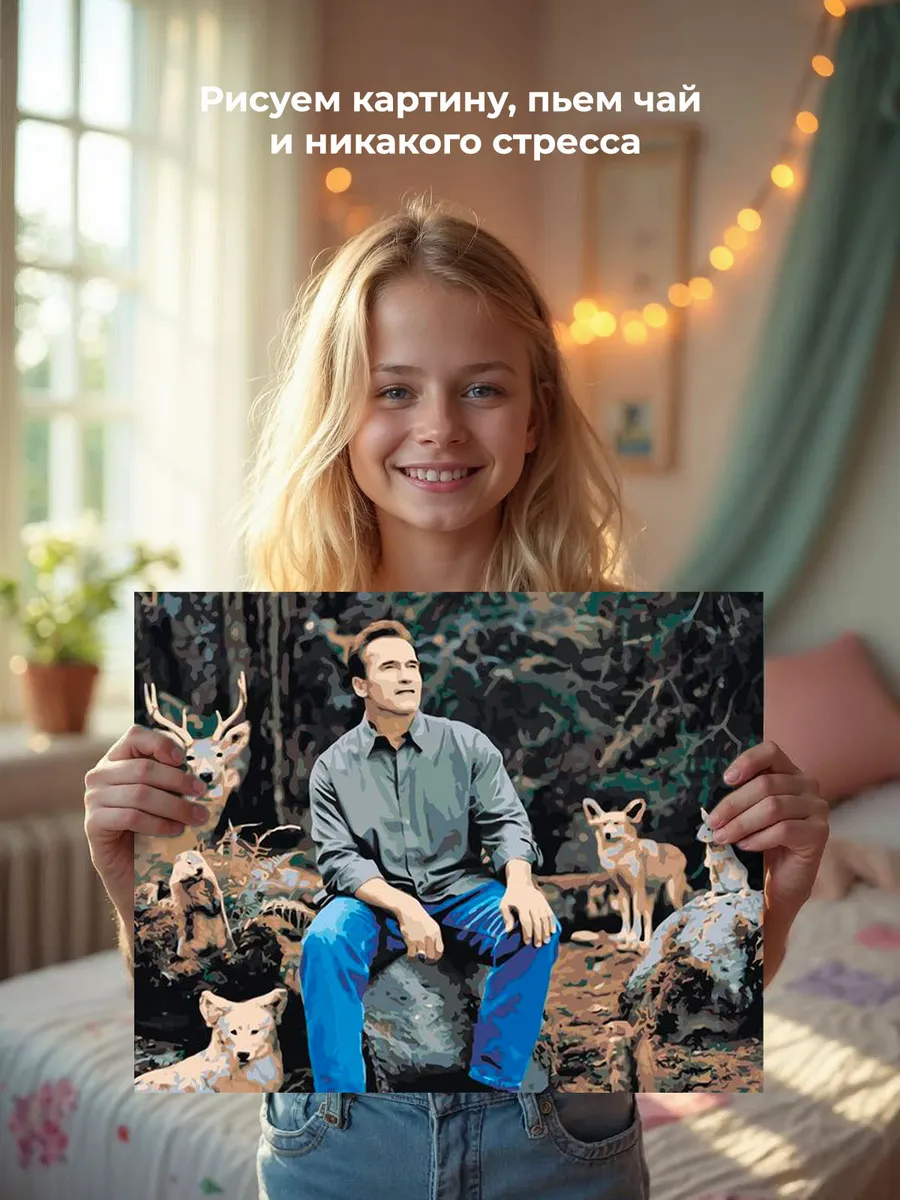 Картина по номерам «Мемы: Шварцнеггер и животные в лесу» — картинка 7