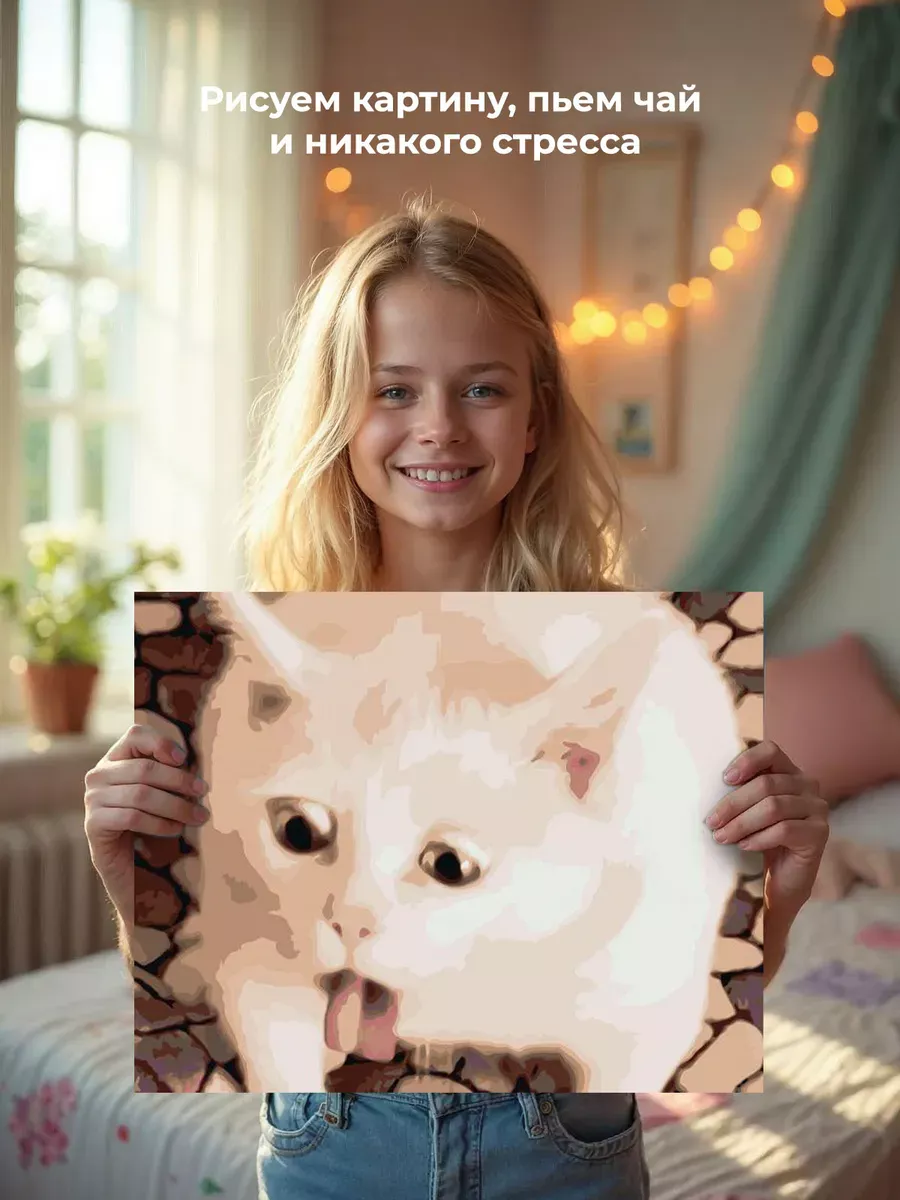 Картина по номерам «Мем, коты из мемов: Белый кот 40x50» — картинка 6