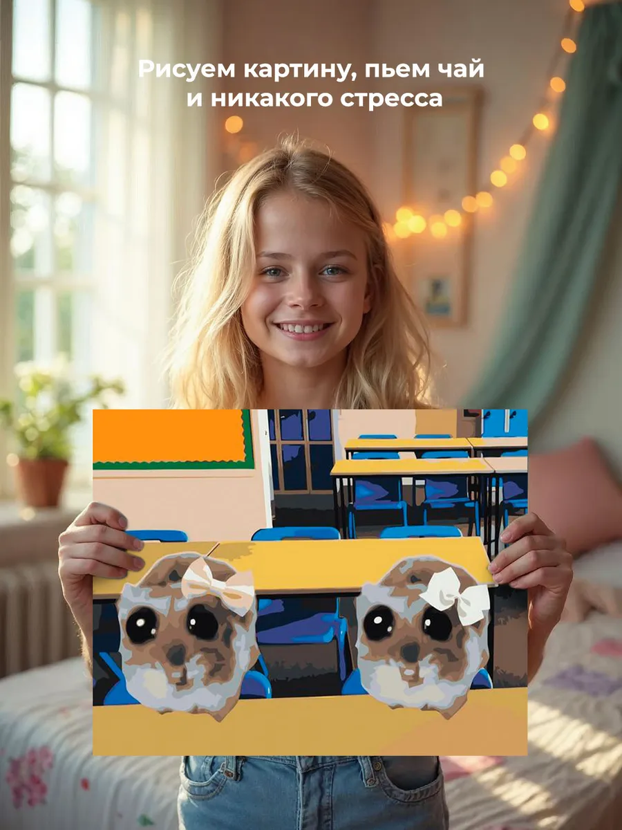 Картина по номерам «Мемы: Грустные хомяки на уроке в школе» — картинка 7