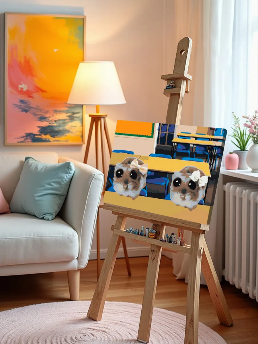 Картина по номерам «Мемы: Грустные хомяки на уроке в школе» — картинка 10