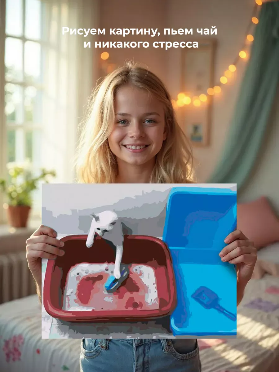 Картина по номерам «Мем, коты из мемов: Кот чистит лоток» — картинка 6