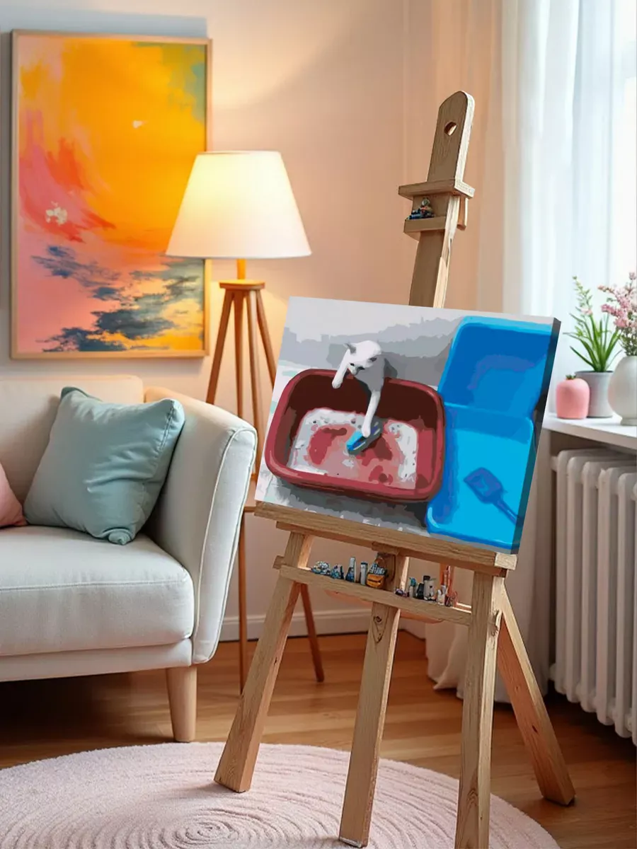 Картина по номерам «Мем, коты из мемов: Кот чистит лоток» — картинка 9