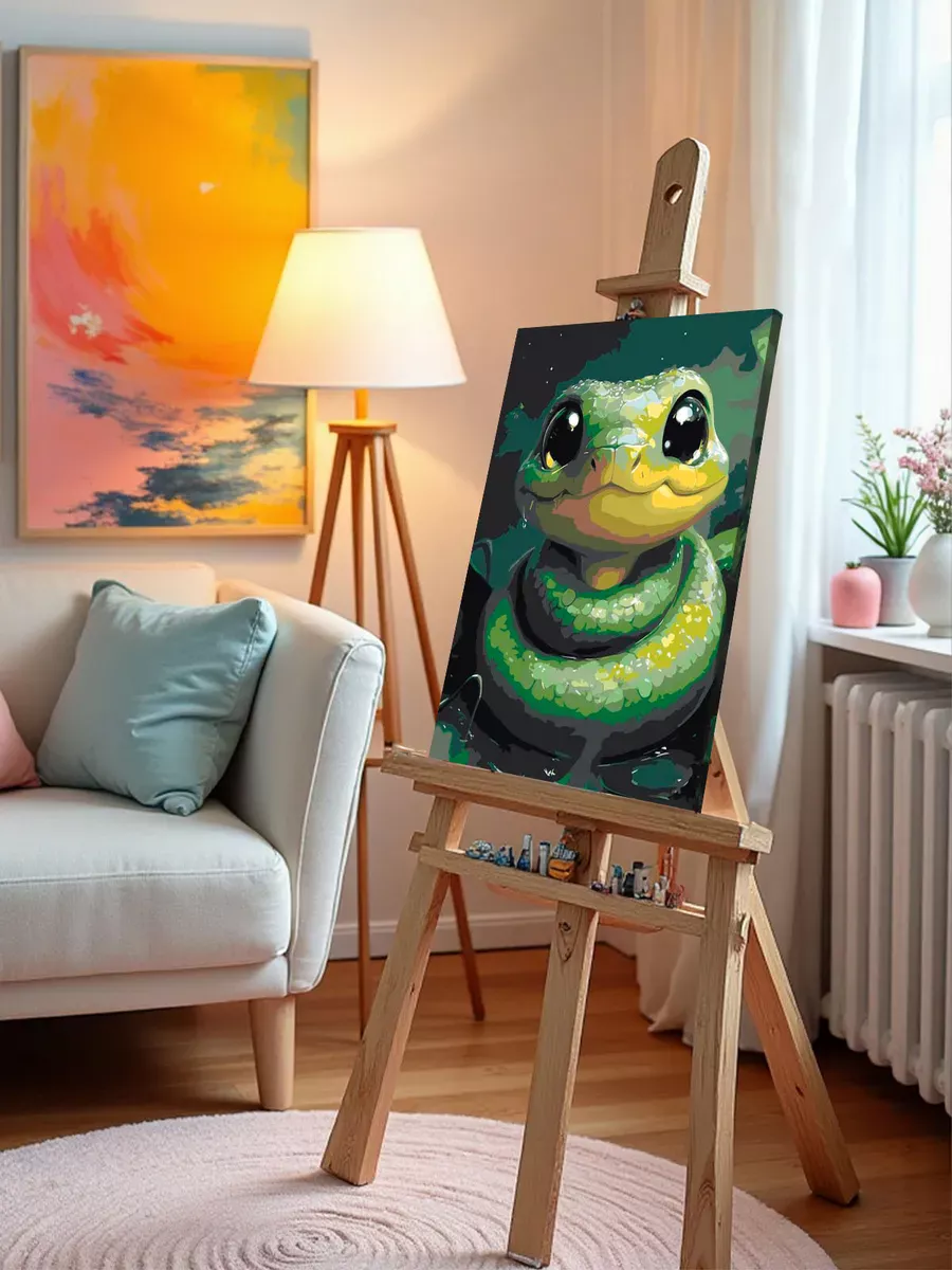 Картина по номерам «Зеленая змея в лесу, Новый год, животные» — картинка 10