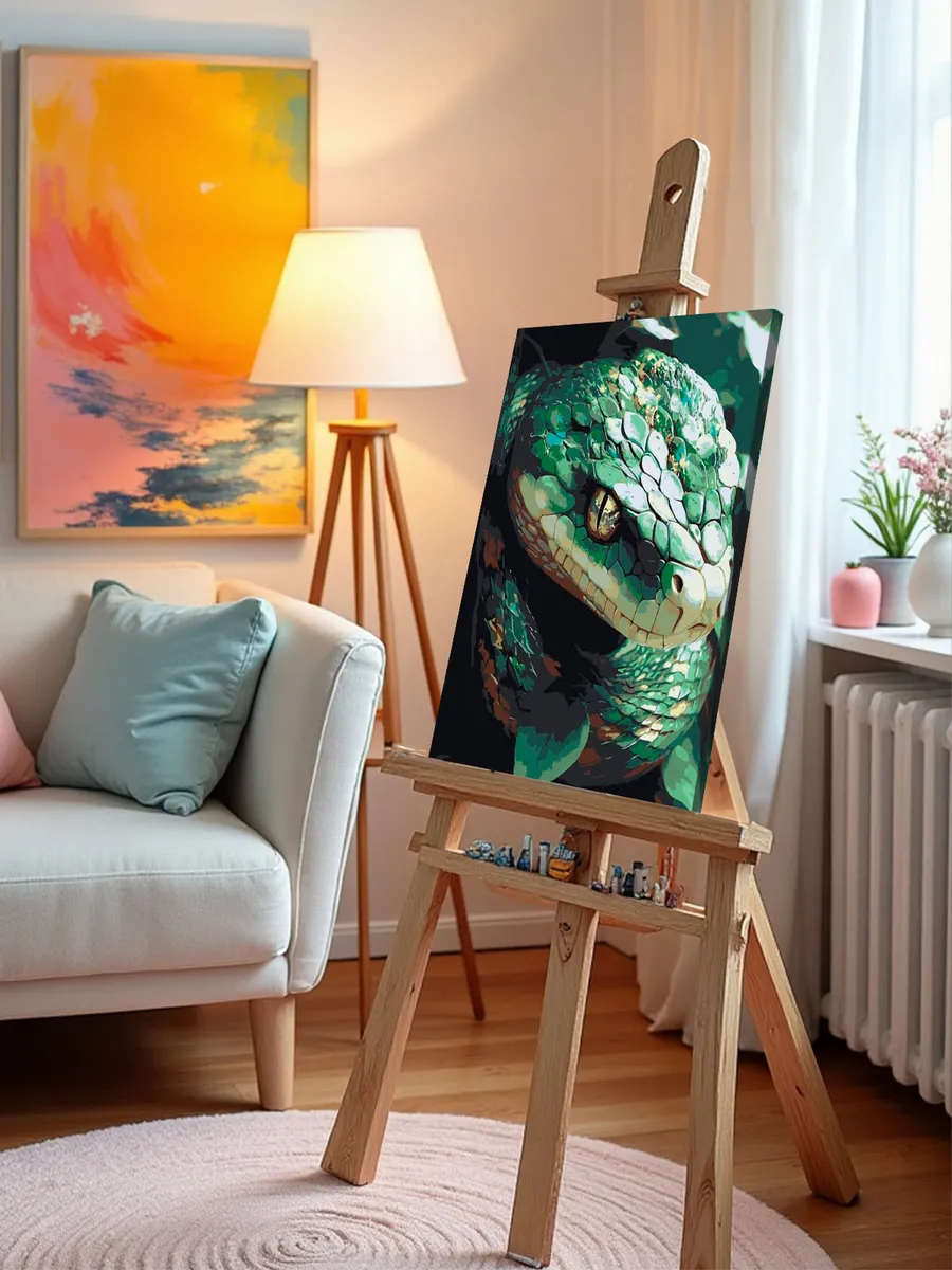 Картина по номерам «Зеленая змея в лесу, Новый год, животные» — картинка 10