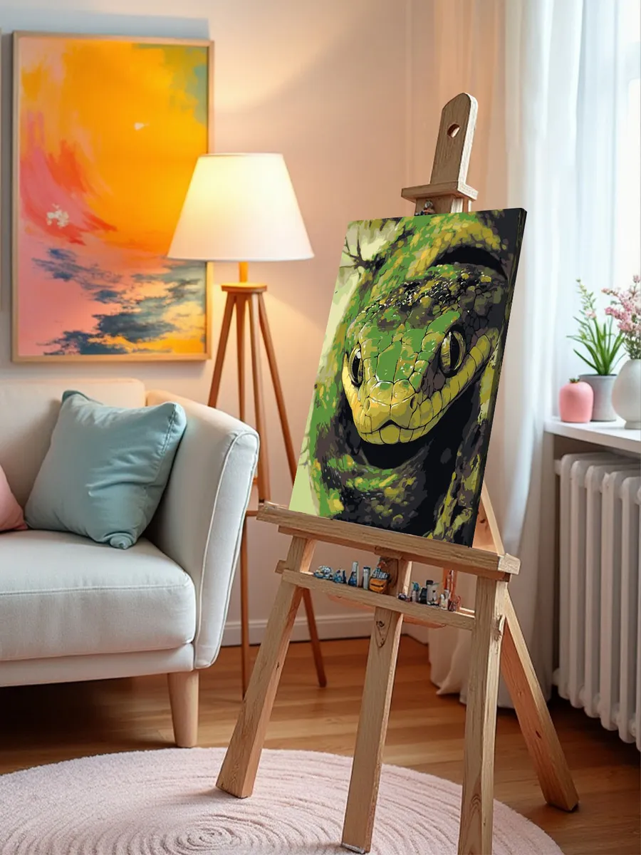 Картина по номерам «Зеленая змея в лесу, Новый год, животные» — картинка 10