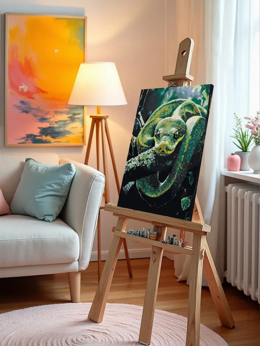 Картина по номерам «Зеленая змея в лесу, Новый год, животные» — картинка 10