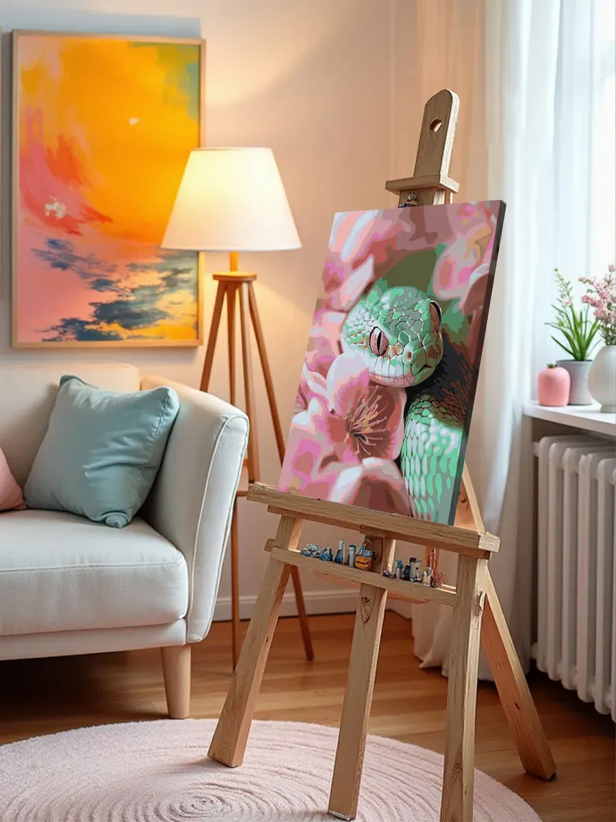 Картина по номерам «Зеленая змея и сакура, животные 40x50» — картинка 10