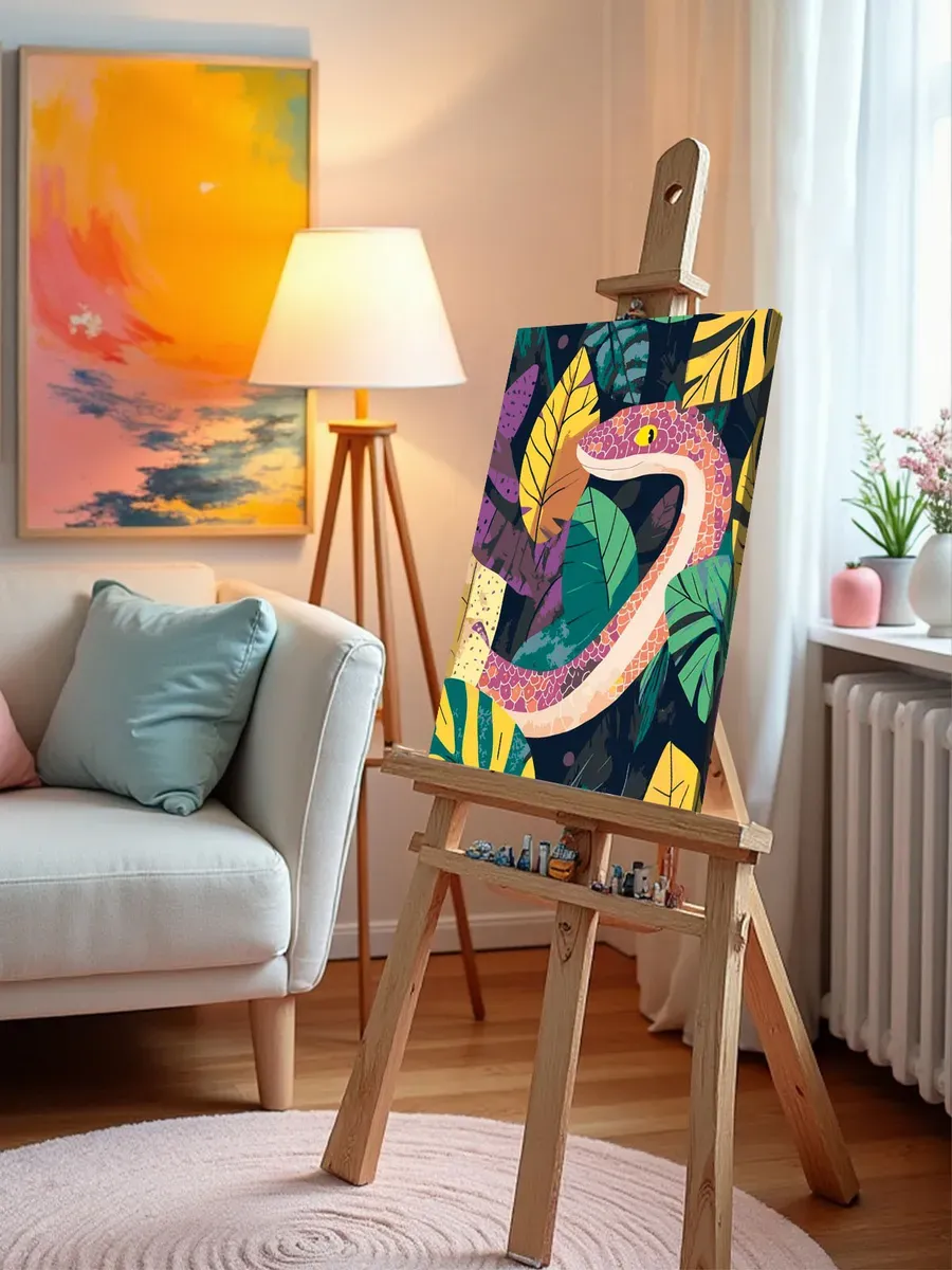 Картина по номерам «Разноцветная змея в листьях, Символ года» — картинка 10