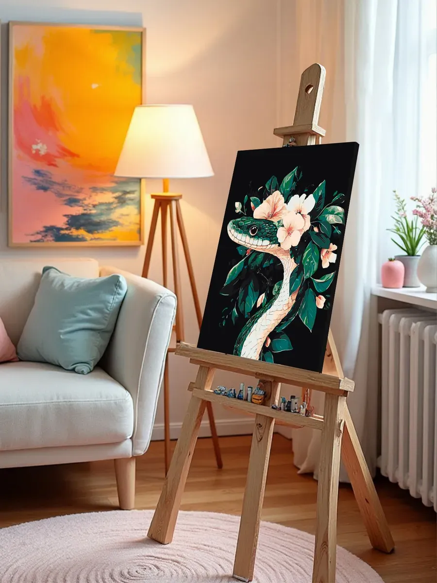 Картина по номерам «Зеленая змея с листьями и цветами 40x50» — картинка 10