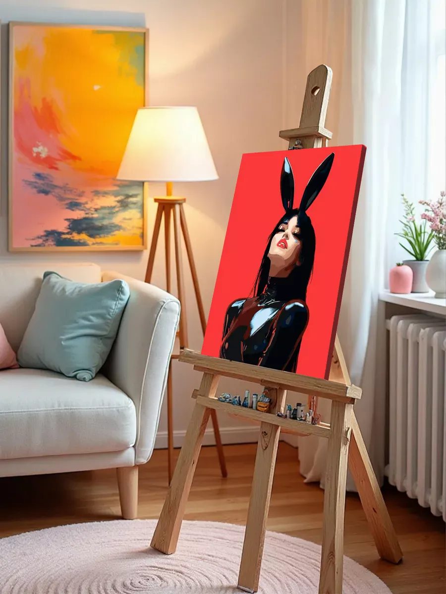 Картина по номерам «Девушка в латексе с ушками, бдсм 40x50» — картинка 9