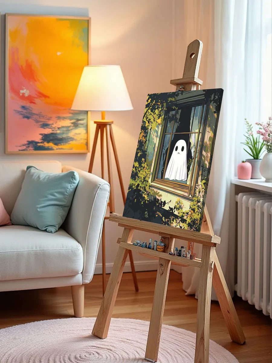 Картина по номерам «Ужасы: грустное привидение в окне арт» — картинка 10