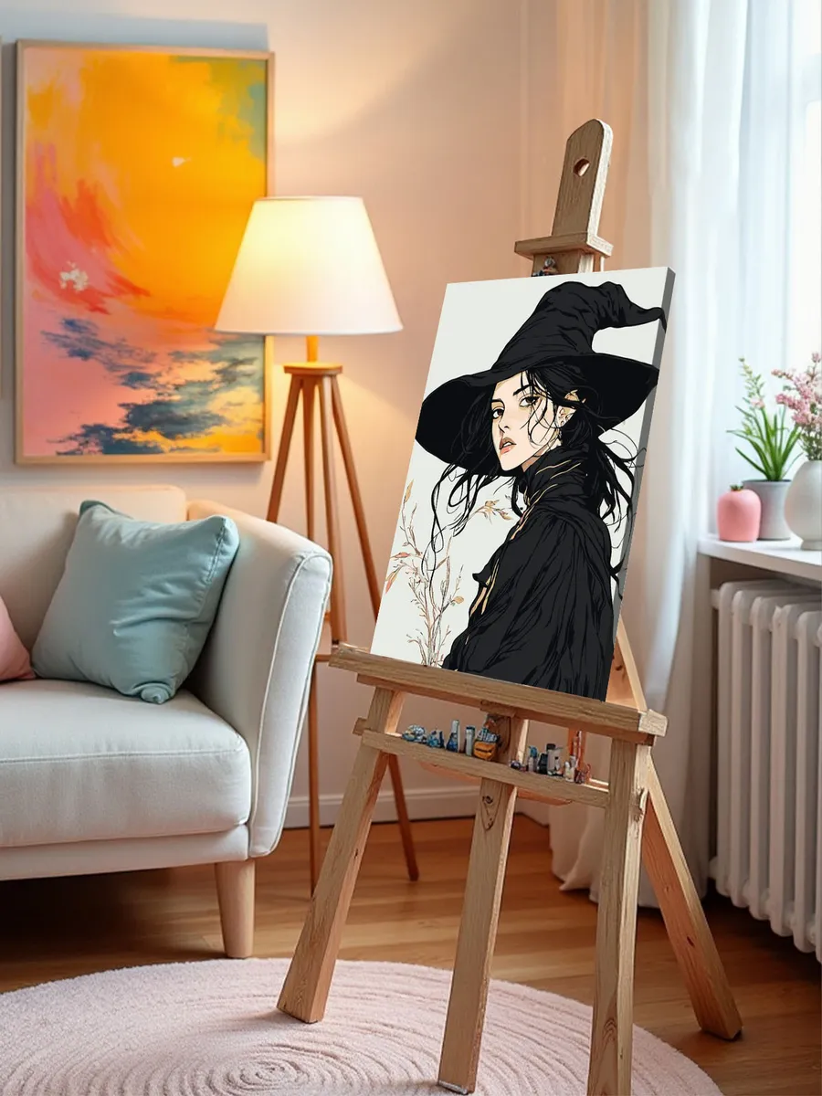 Картина по номерам «Ужасы: ведьма колдунья в черной шляпе» — картинка 10