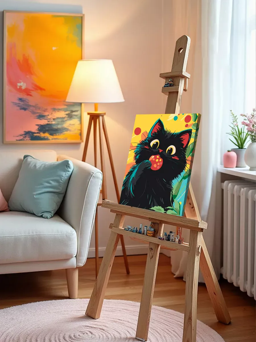 Картина по номерам «Детская, для детей: черный кот-воришка» — картинка 10