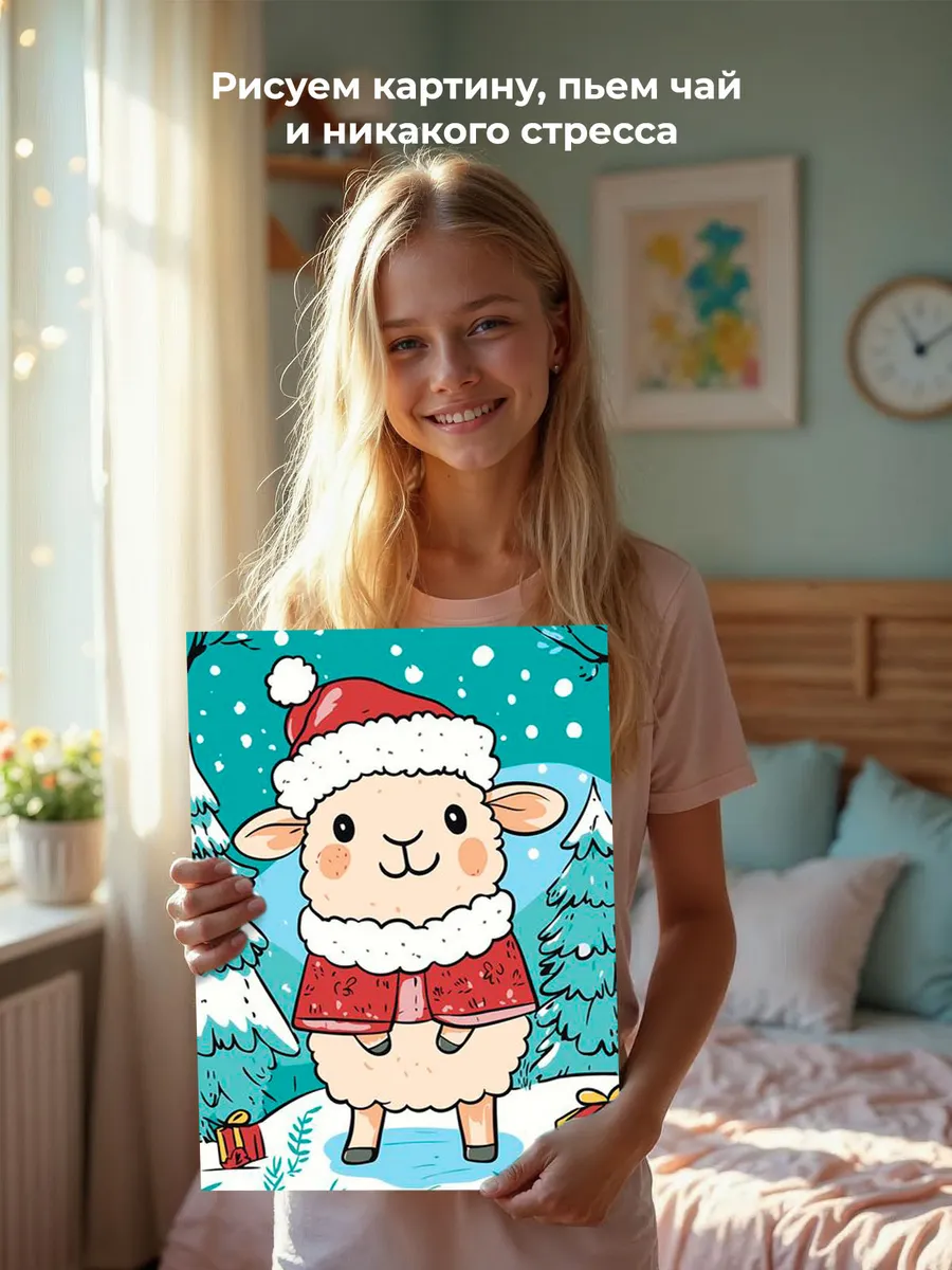 Картина по номерам «Детская, для детей: новогодняя овечка» — картинка 6