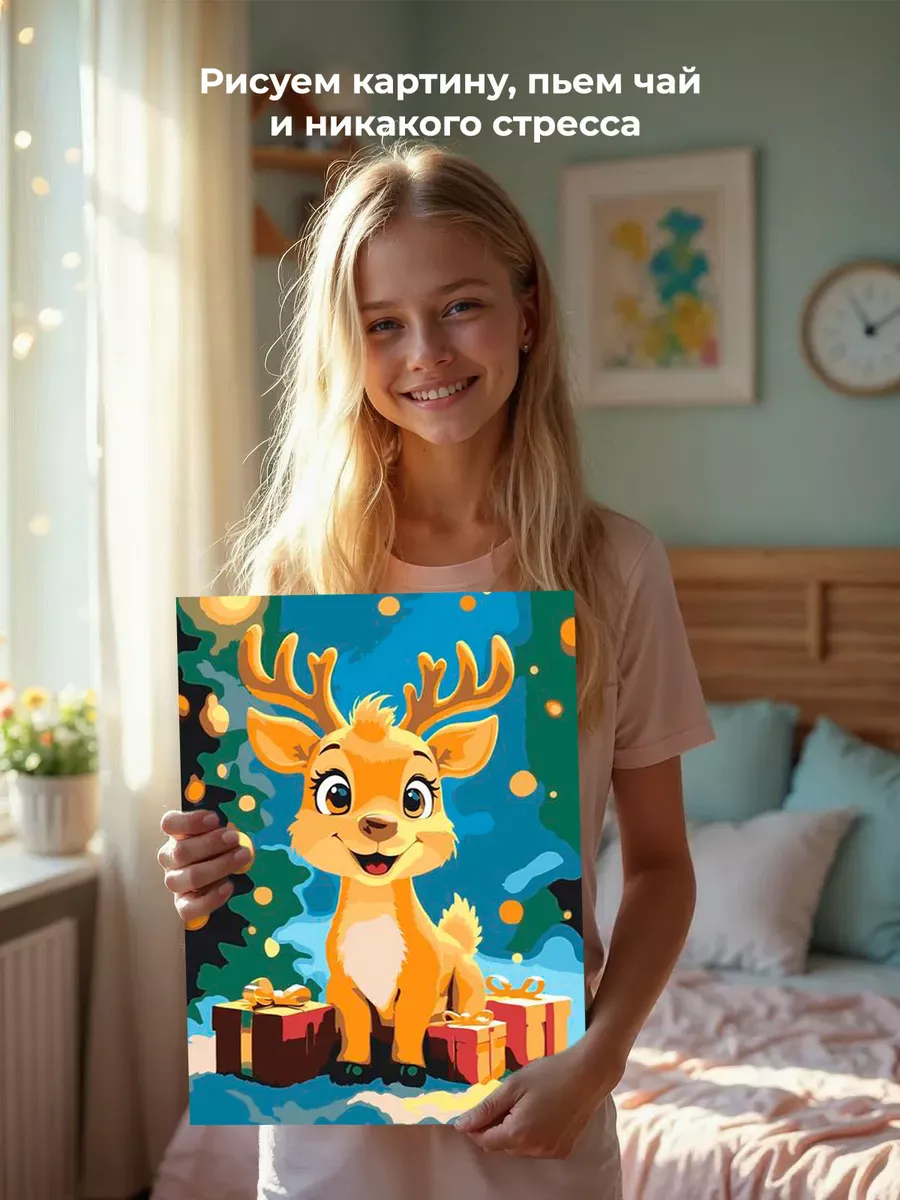 Картина по номерам «Детская, для детей: новогодний олененок» — картинка 7