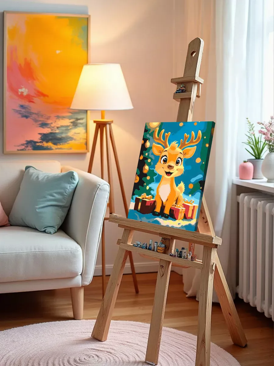 Картина по номерам «Детская, для детей: новогодний олененок» — картинка 10