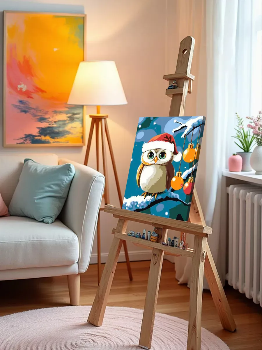 Картина по номерам «Детская: сова на ветке, новогодняя» — картинка 10