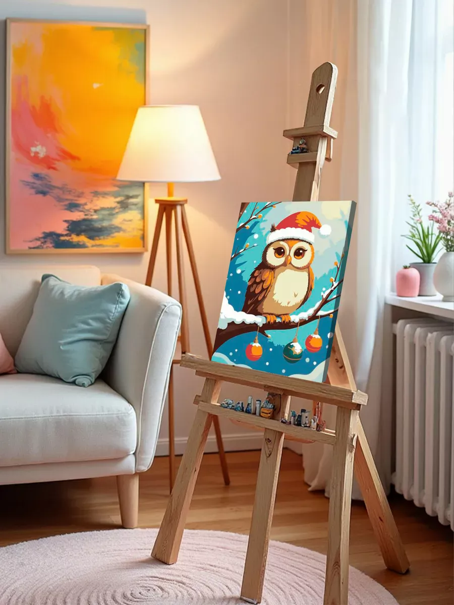 Картина по номерам «Детская: сова на ветке, новогодняя» — картинка 10