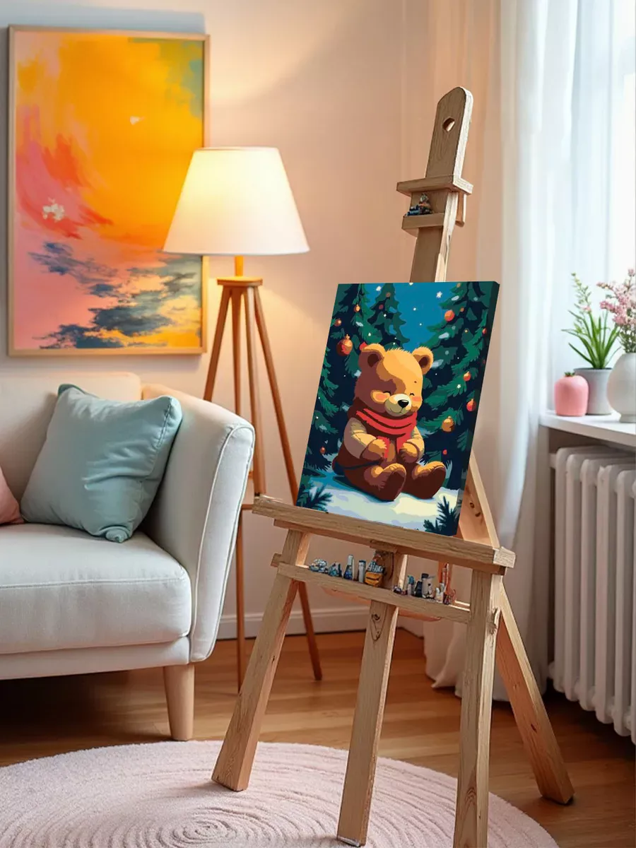 Картина по номерам «Детская: мишка и ёлки, новогодняя 30x40» — картинка 10