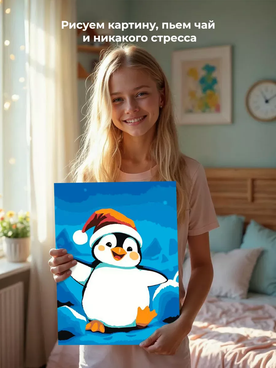 Картина по номерам «Детская: веселый пингвин в колпаке» — картинка 6