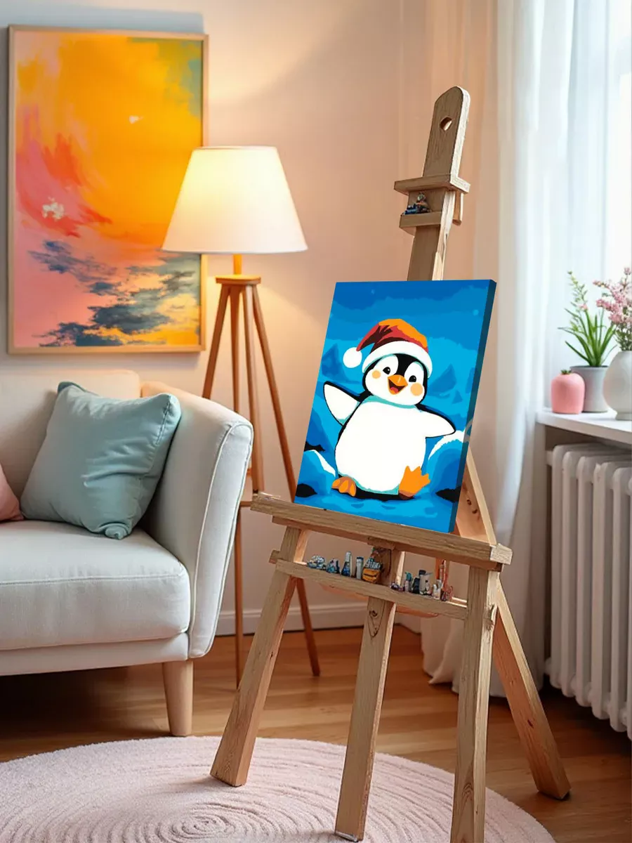 Картина по номерам «Детская: веселый пингвин в колпаке» — картинка 9