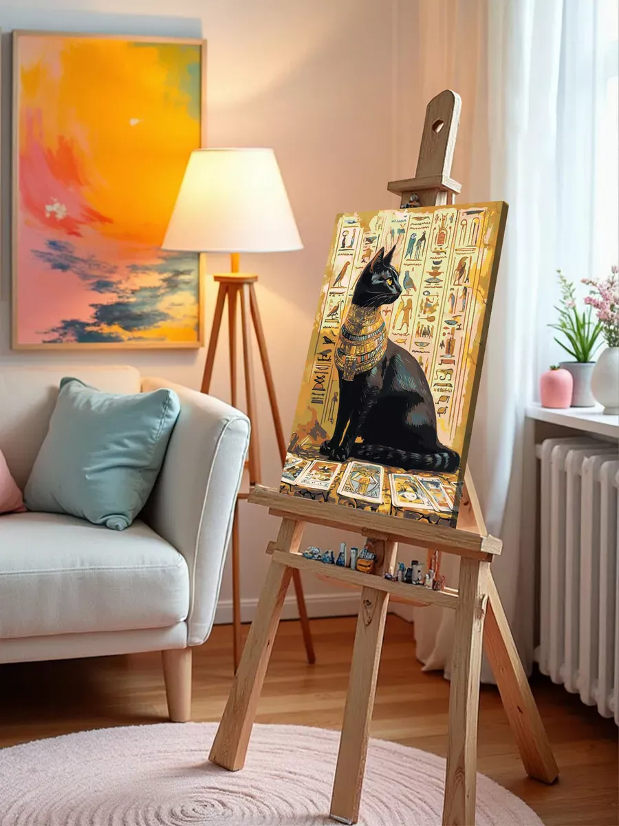 Картина по номерам «Египет: черная кошка таро, богиня Бастет» — картинка 9