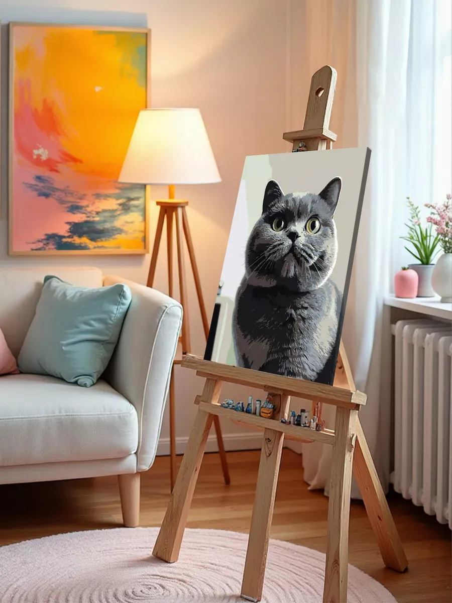 Картина по номерам «Кошки: серый британец, британский кот» — картинка 10