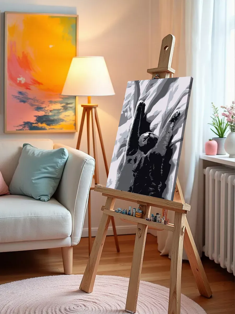 Картина по номерам «Кошки: британский кот на кровати чб» — картинка 10