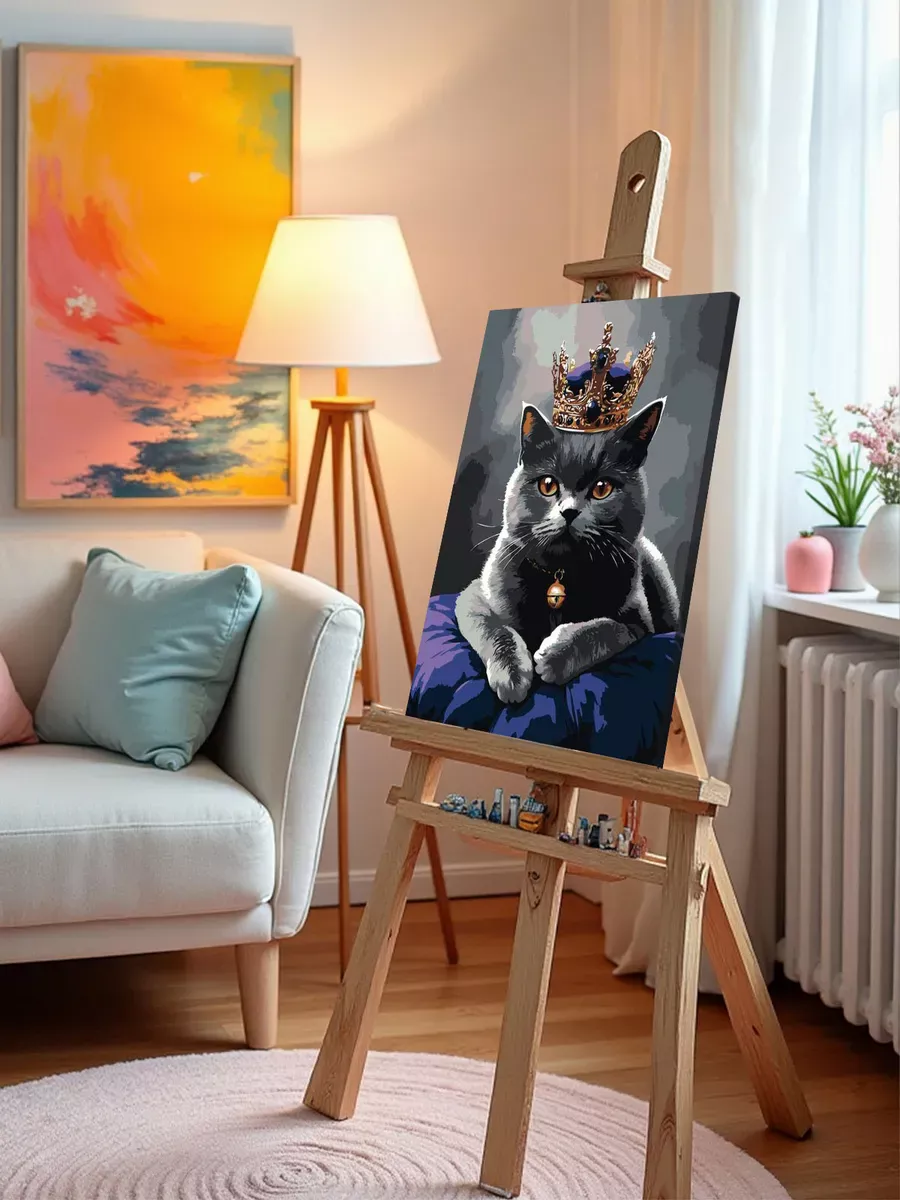 Картина по номерам «Кошки: серый британский кот с короной» — картинка 10