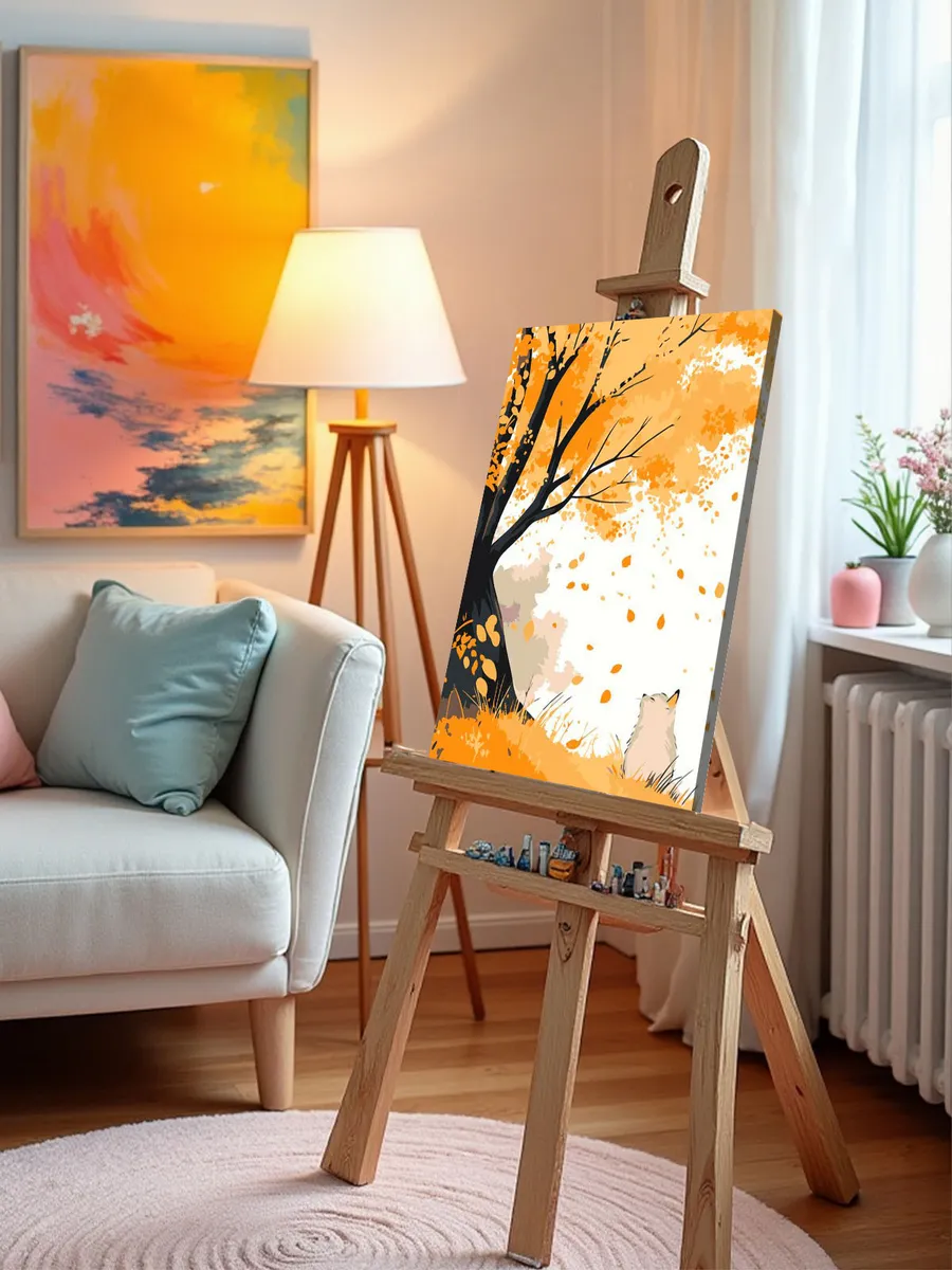 Картина по номерам «Осень: котик под деревом, листопад» — картинка 10