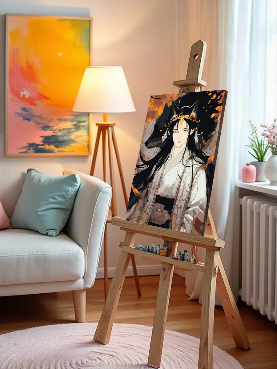 Картина по номерам «Осень: герой с ушами и волк в стиле аниме» — картинка 10