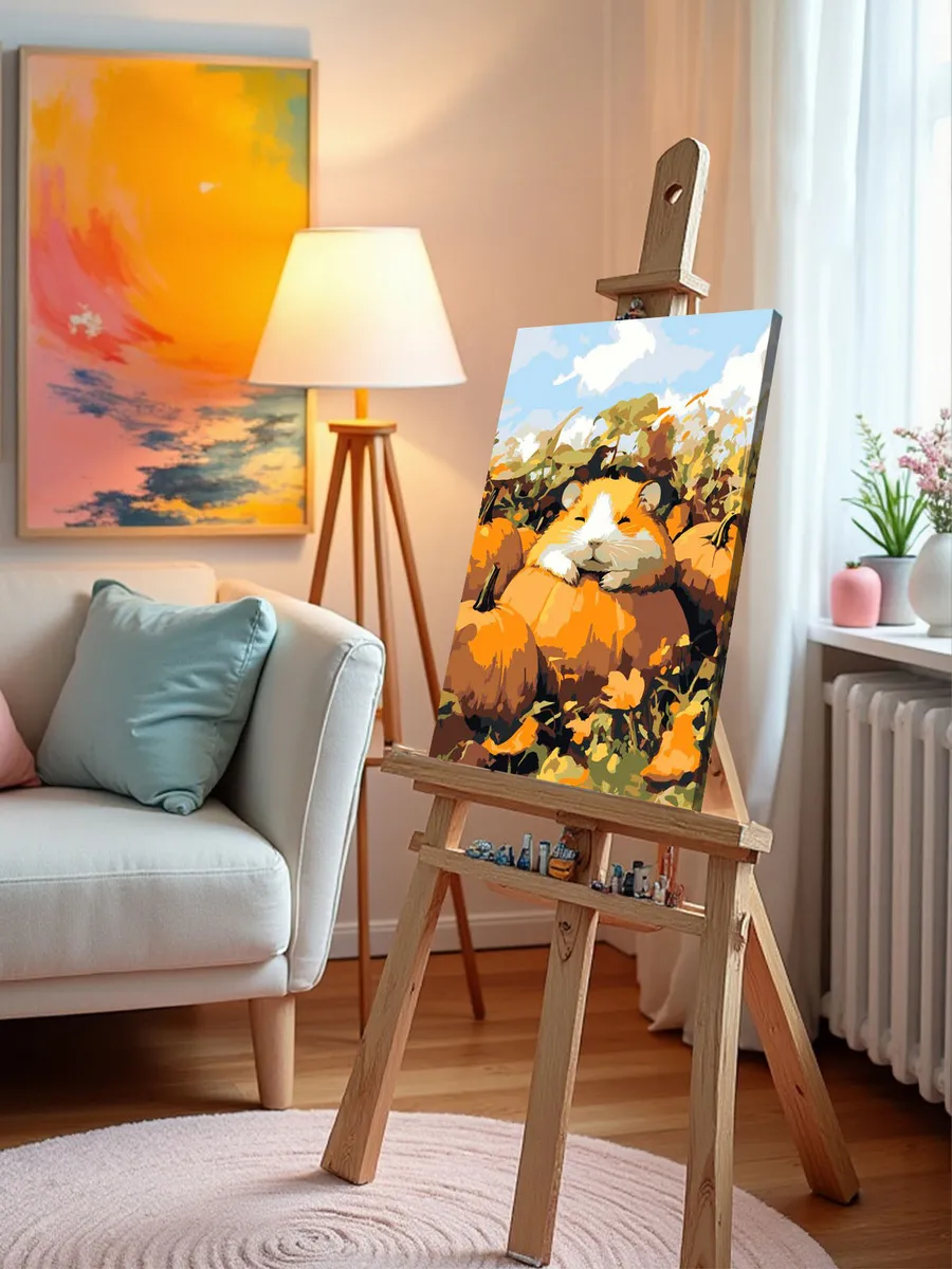 Картина по номерам «Осень: хомяк и спелые тыквы 40х50» — картинка 9