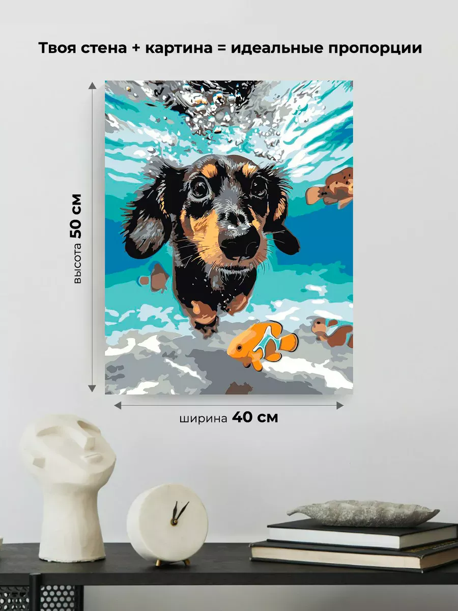 Картина по номерам «Собаки: такса плавает под водой 40х50» — картинка 3