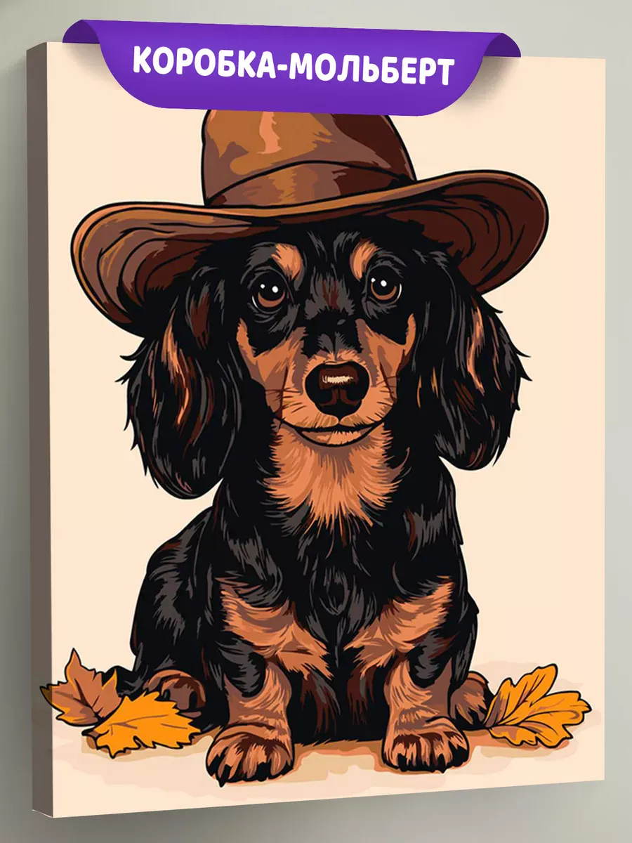 Картина по номерам «Собаки: длинношерстая такса ковбой»