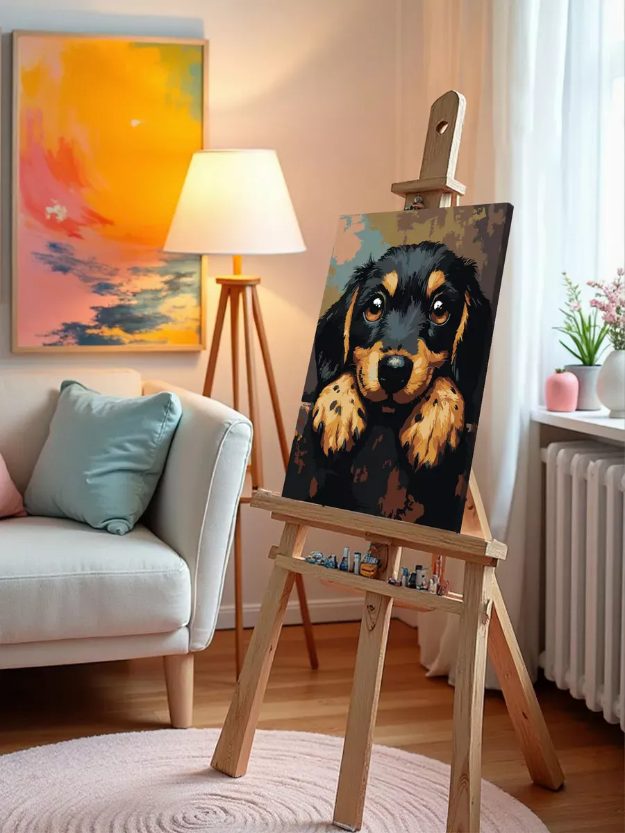 Картина по номерам «Собаки: милый щенок таксы 40х50» — картинка 9