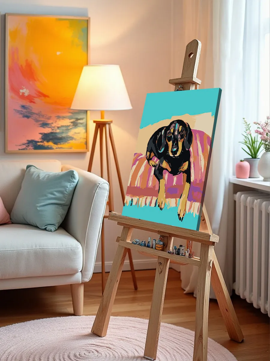 Картина по номерам «Собаки: такса на диване, рисунок арт» — картинка 10