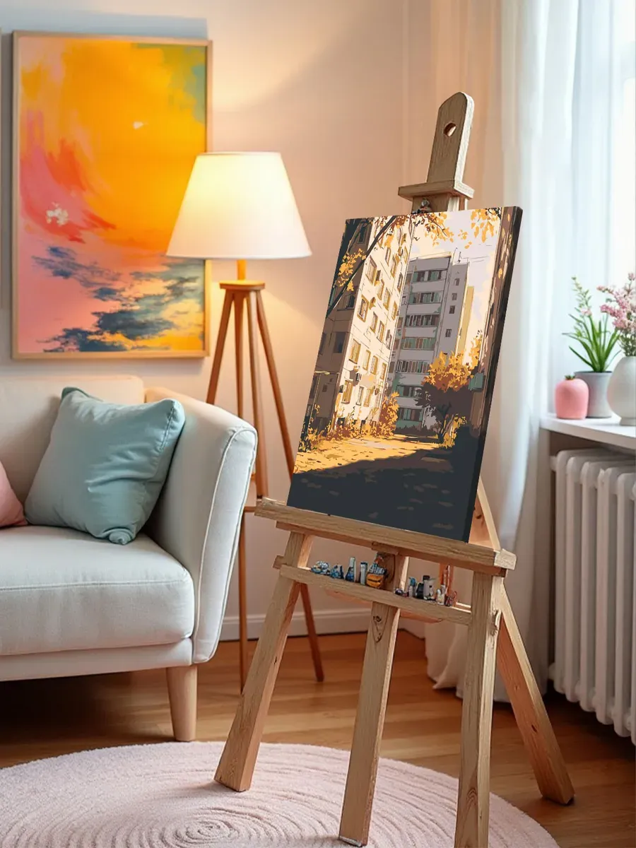 Картина по номерам «Панельки родные, золотая осень в городе» — картинка 9