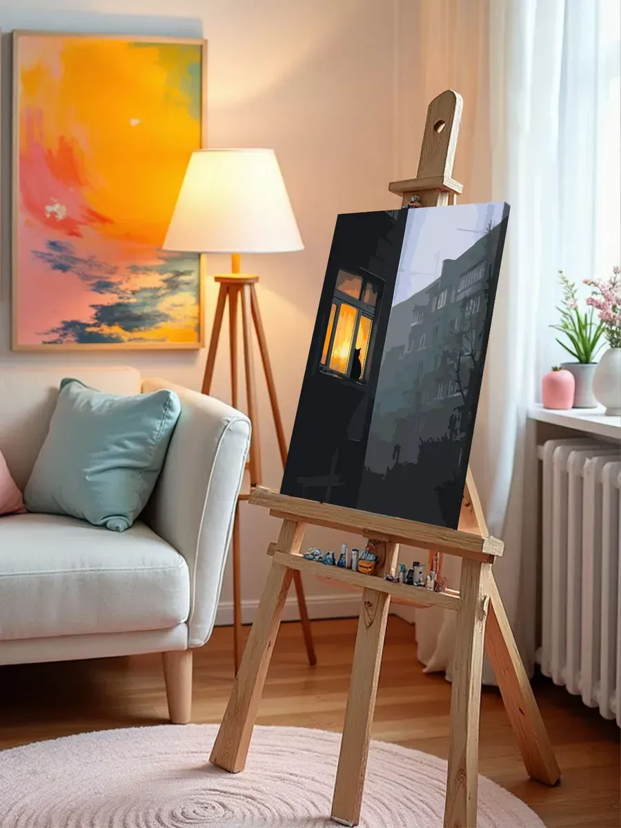 Картина по номерам «Панельки родные, ночь и кот на окне» — картинка 9