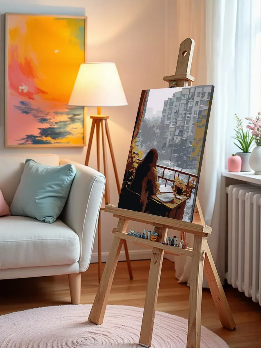 Картина по номерам «Панельки родные, осень, вид на город» — картинка 9