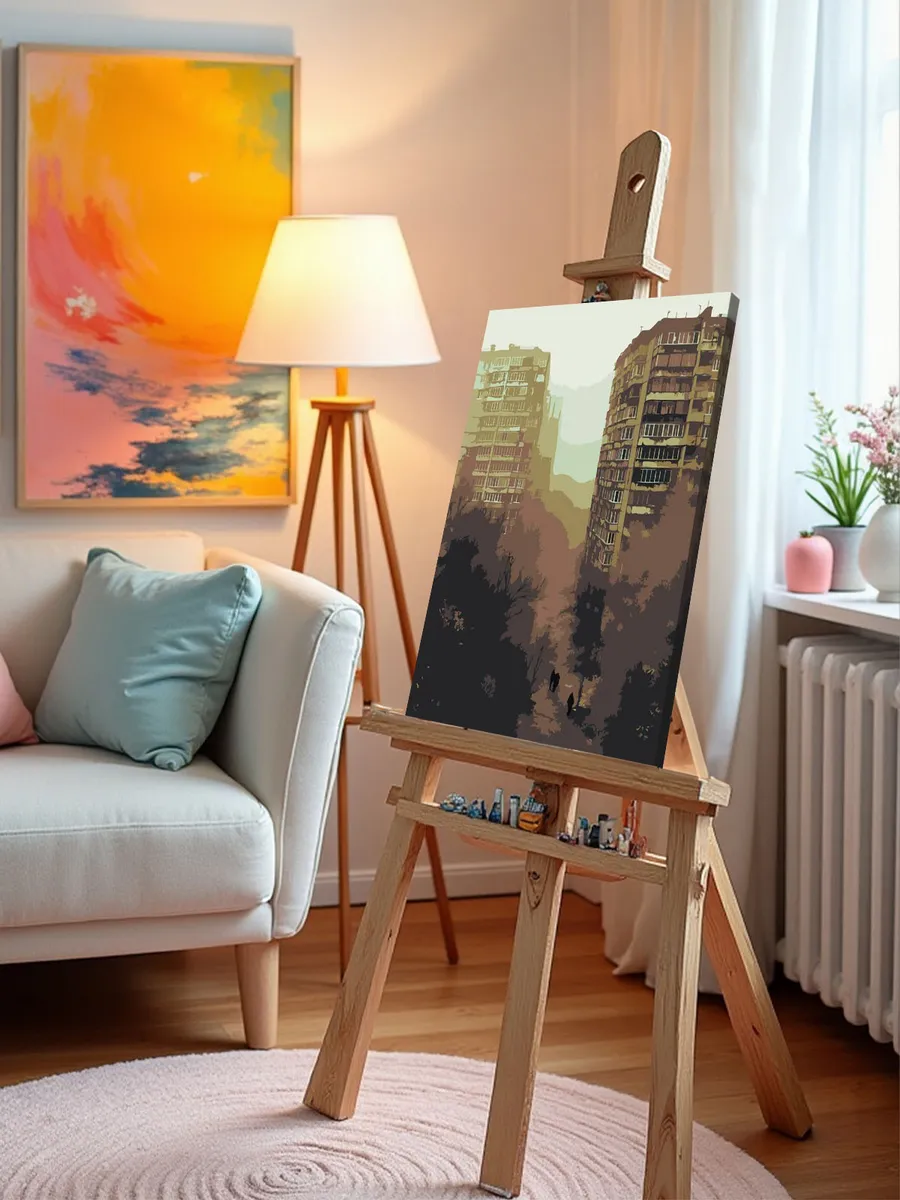 Картина по номерам «Панельки родные, город монохром арт» — картинка 9