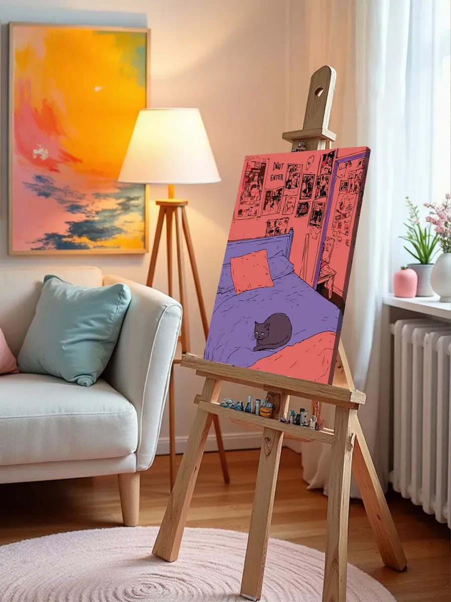 Картина по номерам «Уютная комната девочки и черный кот 40x50» — картинка 10