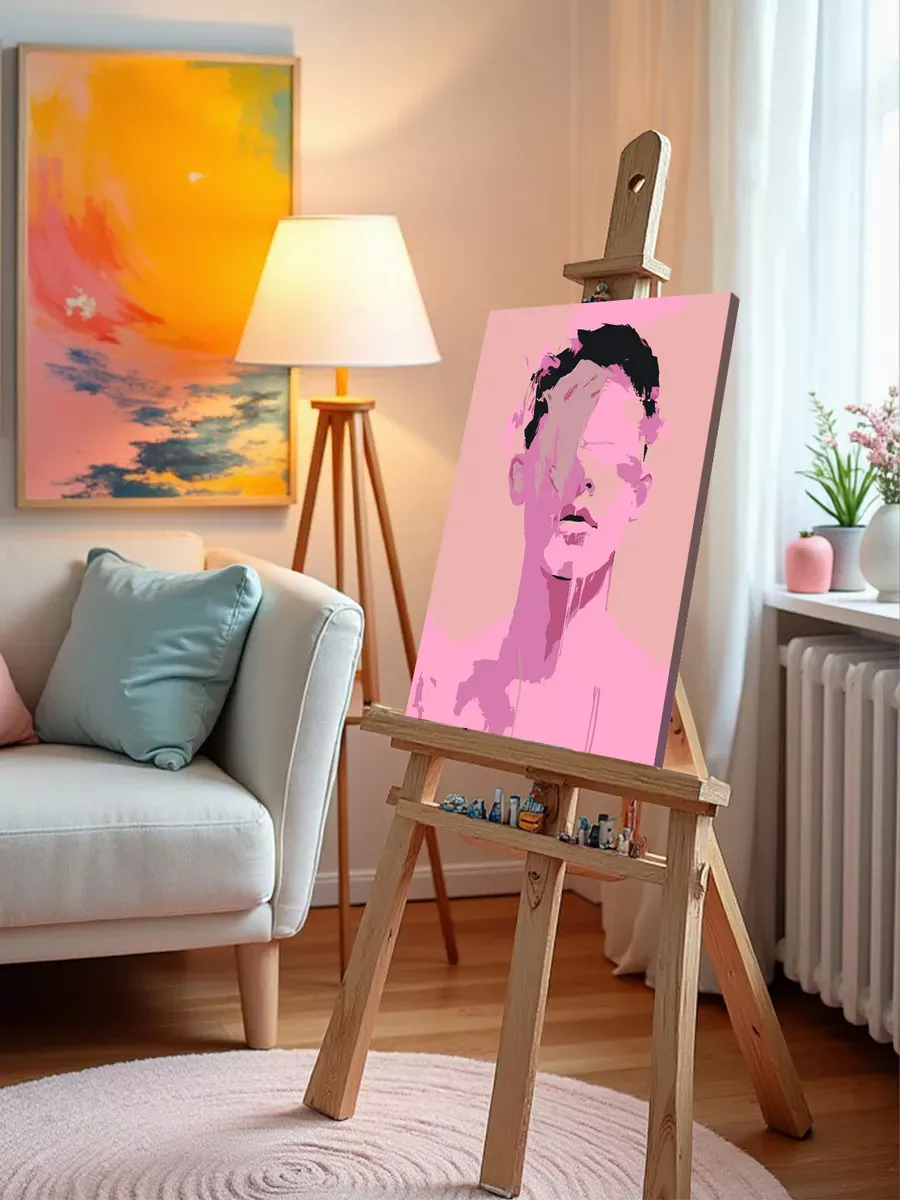 Картина по номерам «Розовая: парень в краске арт 40x50» — картинка 9