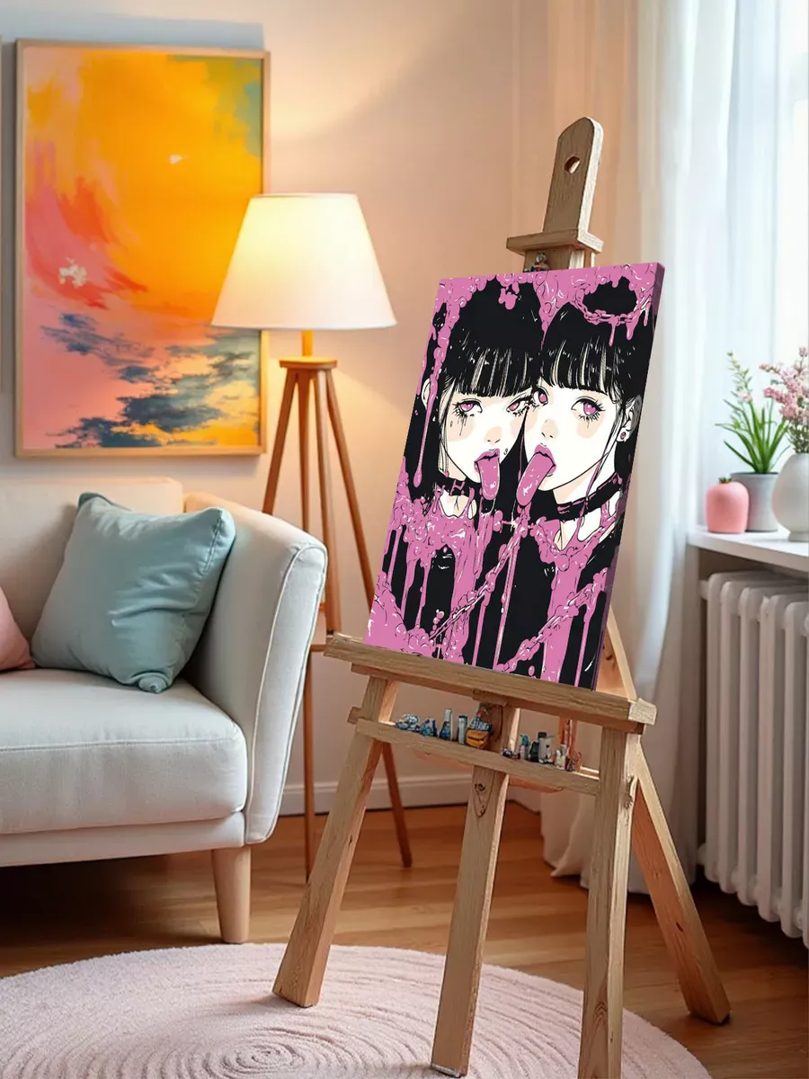 Картина по номерам «Розовая: девушки-близнецы, цепи 40x50» — картинка 10