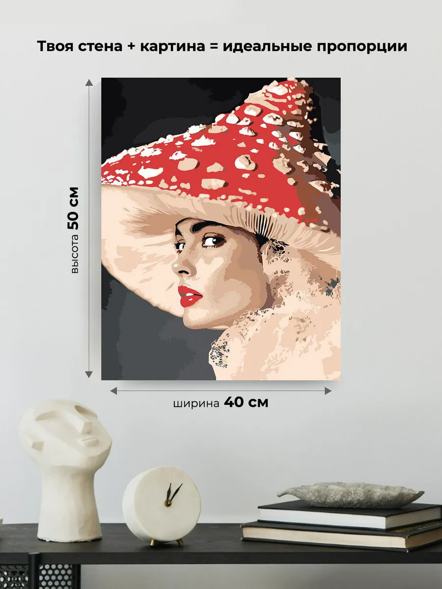 Картина по номерам «Портрет девушки и шляпа-гриб, fashion» — картинка 3
