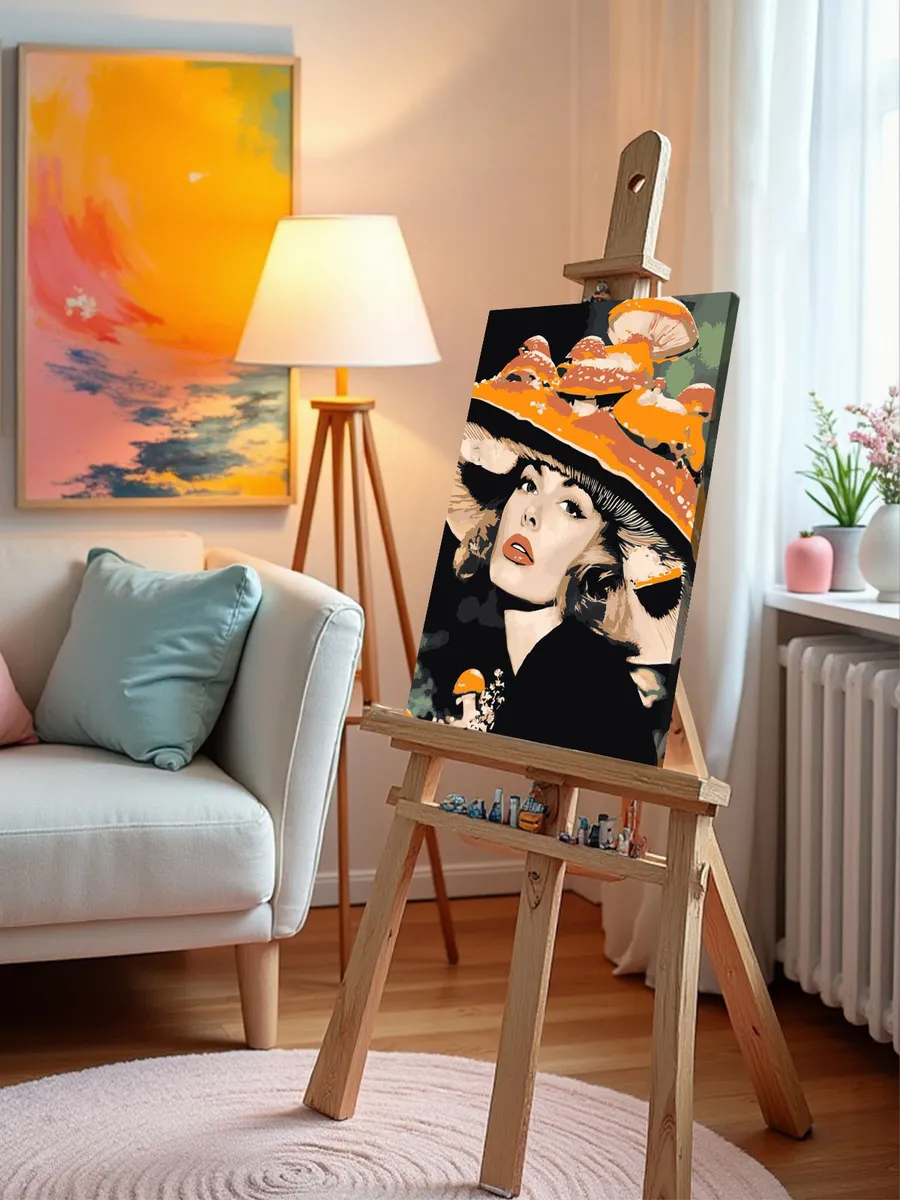Картина по номерам «Портрет девушки и шляпа-гриб, fashion» — картинка 10