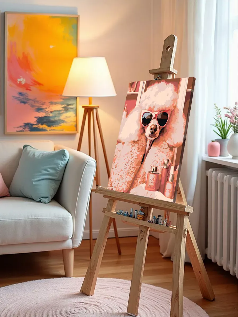 Картина по номерам «Собаки: розовый пудель в очках 40x50» — картинка 9