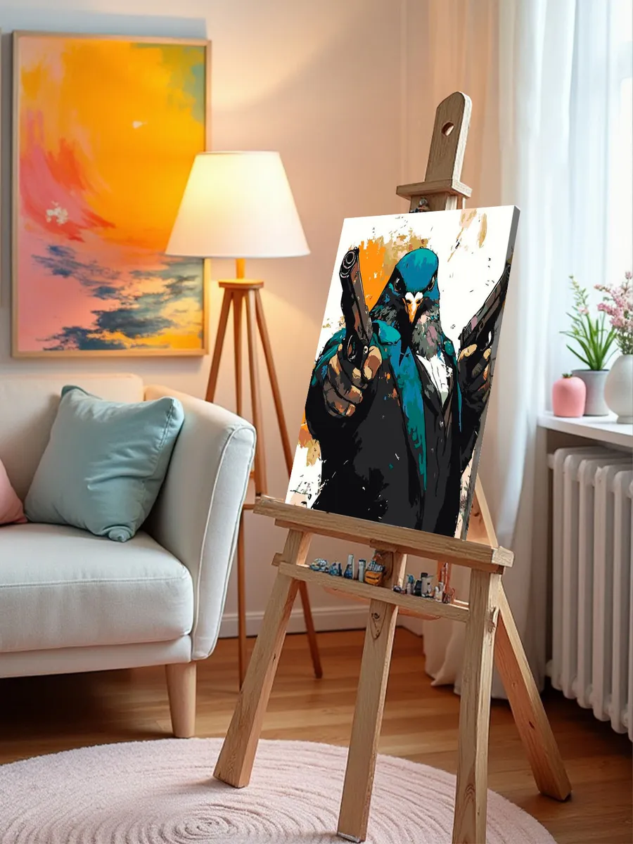 Картина по номерам «Птица голубь, гангстер с пистолетами» — картинка 10